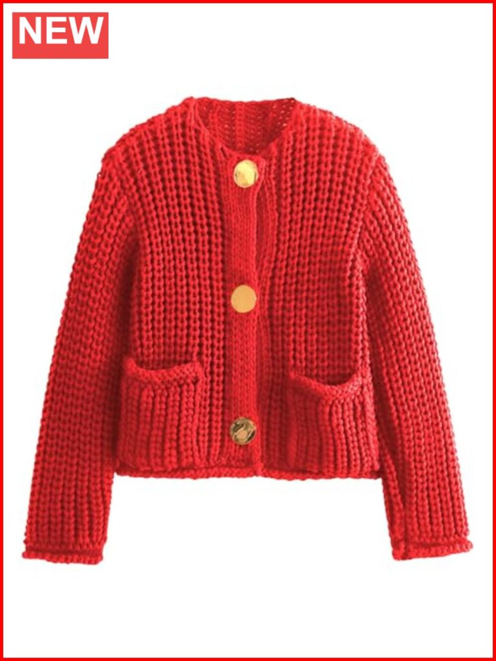 Womens Cropped Chunky Open Front Button Down Knit Cardigan Long Sleeve Loose
